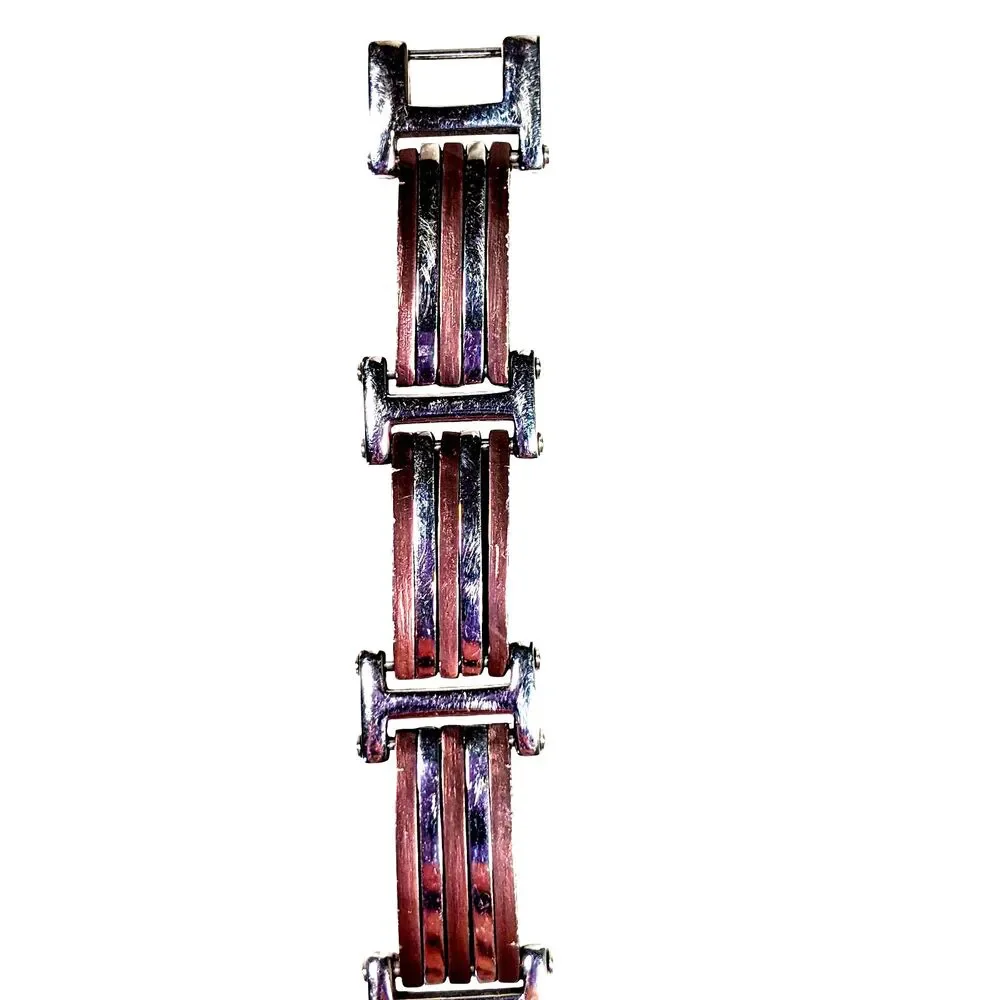 Mens 2 Tone Stainless Steel Bracelet Bronze Link Inlay 8